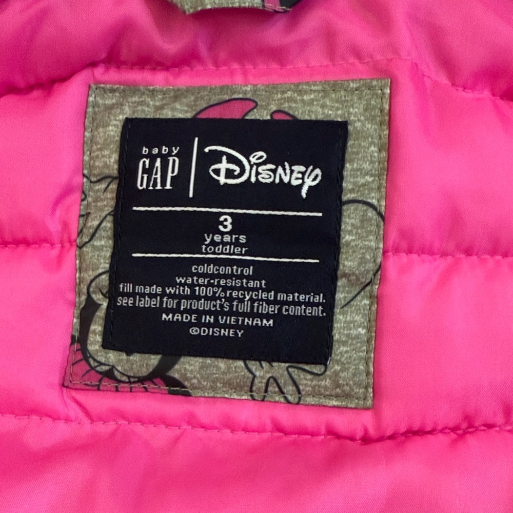 GAP Girls Pink & Gray Minnie Mouse Quilted Puffer Jacket - Picture 3 of 3